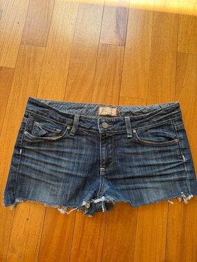 PAIGE Dark Blue Distressed Denim Cutoff Shorts